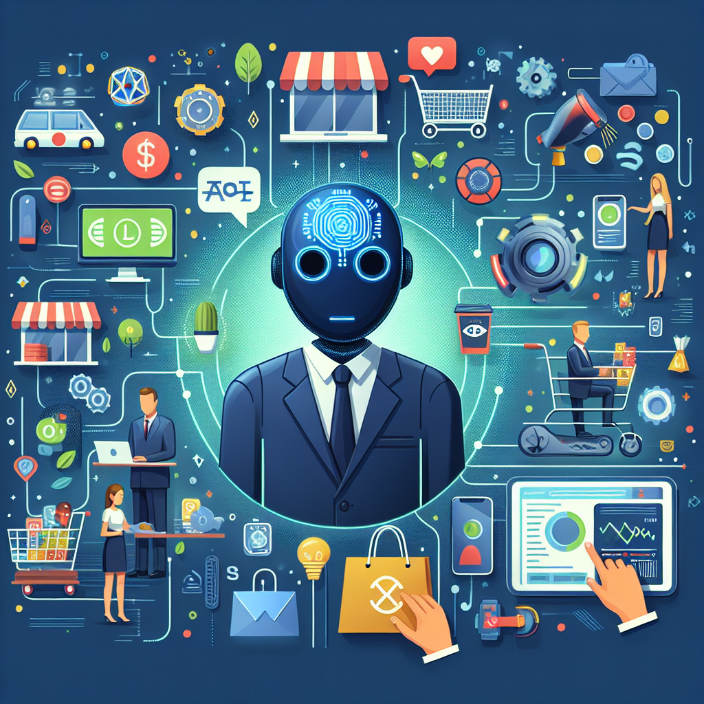 Illustration passend zum Thema "Die Zukunft des E-Commerce: Wie KI-Automatisierungen Ihren Online-Shop revolutionieren können", ideal für die Zielgruppe "Kleine Unternehmen".